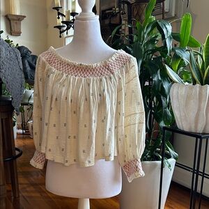 FP Movement by Free People Off-White Embroidered Blouse